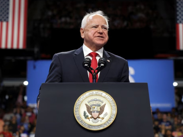 democratic vice presidential candidate and minnesota governor tim walz speaks at a campaign event with democratic presidential candidate and u s vice president kamala harris at unlv university of nevada las vegas campus in las vegas nevada u s august 10 2024 photo reuters